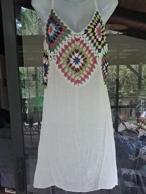 Women’s White Crochet-Accent Swim Cover-Up Dress